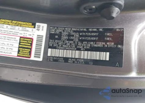 2021 Toyota Sienna Le z USA, uszkodzony, nr VIN 5TDKRKEC4MS046608